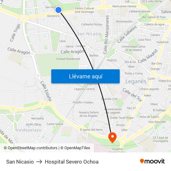 San Nicasio to Hospital Severo Ochoa map