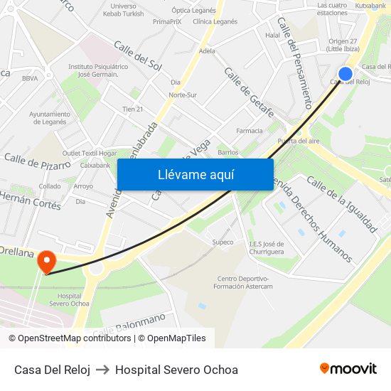 Casa Del Reloj to Hospital Severo Ochoa map
