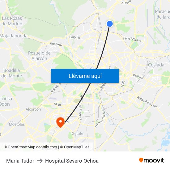 María Tudor to Hospital Severo Ochoa map