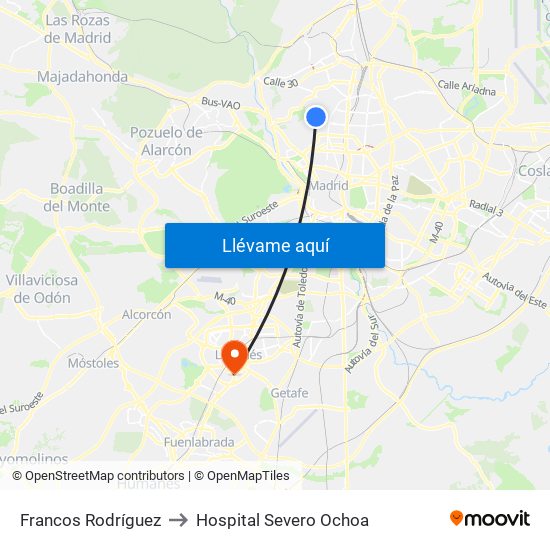 Francos Rodríguez to Hospital Severo Ochoa map