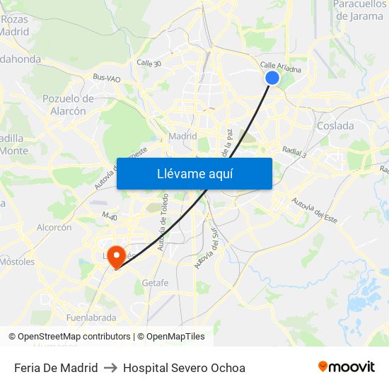 Feria De Madrid to Hospital Severo Ochoa map