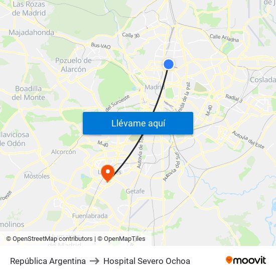 República Argentina to Hospital Severo Ochoa map
