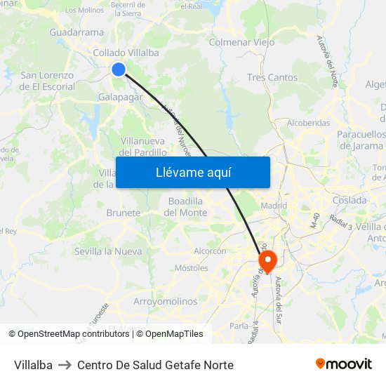 Villalba to Centro De Salud Getafe Norte map