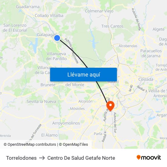 Torrelodones to Centro De Salud Getafe Norte map