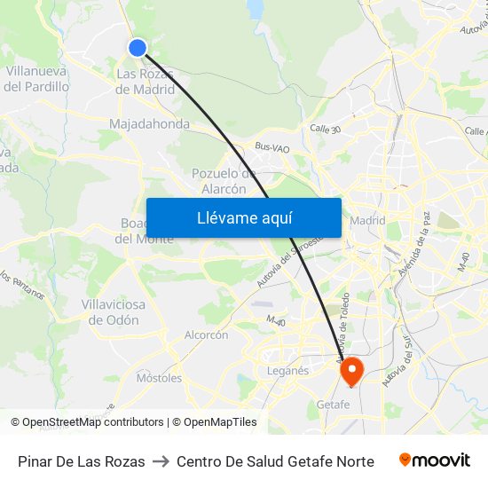 Pinar De Las Rozas to Centro De Salud Getafe Norte map