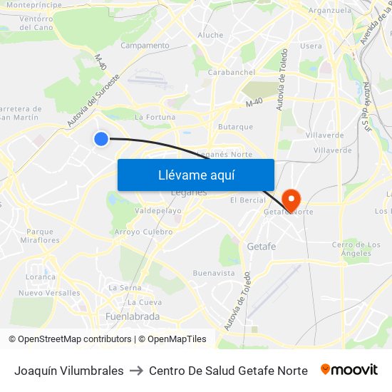 Joaquín Vilumbrales to Centro De Salud Getafe Norte map