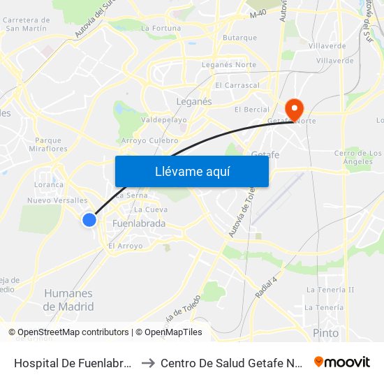 Hospital De Fuenlabrada to Centro De Salud Getafe Norte map