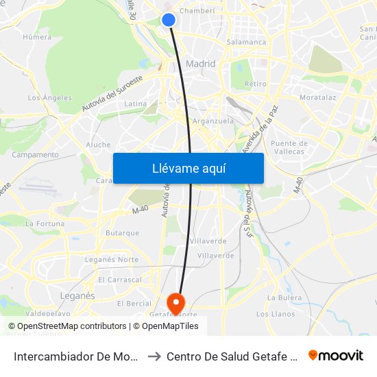 Intercambiador De Moncloa to Centro De Salud Getafe Norte map