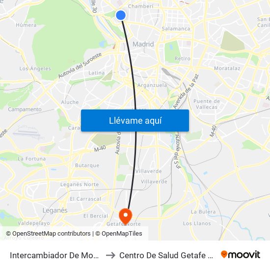 Intercambiador De Moncloa to Centro De Salud Getafe Norte map