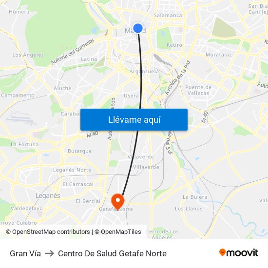Gran Vía to Centro De Salud Getafe Norte map