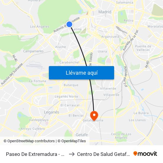 Paseo De Extremadura - El Greco to Centro De Salud Getafe Norte map
