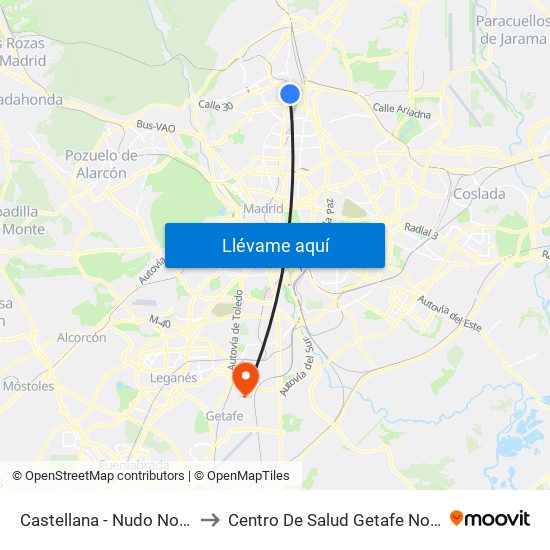 Castellana - Nudo Norte to Centro De Salud Getafe Norte map