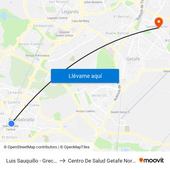 Luis Sauquillo - Grecia to Centro De Salud Getafe Norte map