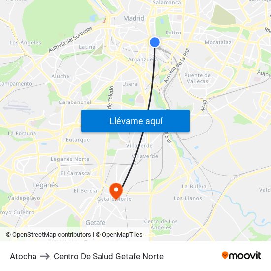 Atocha to Centro De Salud Getafe Norte map