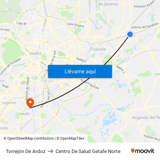 Torrejón De Ardoz to Centro De Salud Getafe Norte map