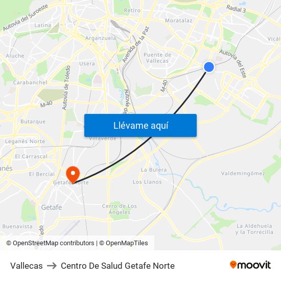 Vallecas to Centro De Salud Getafe Norte map