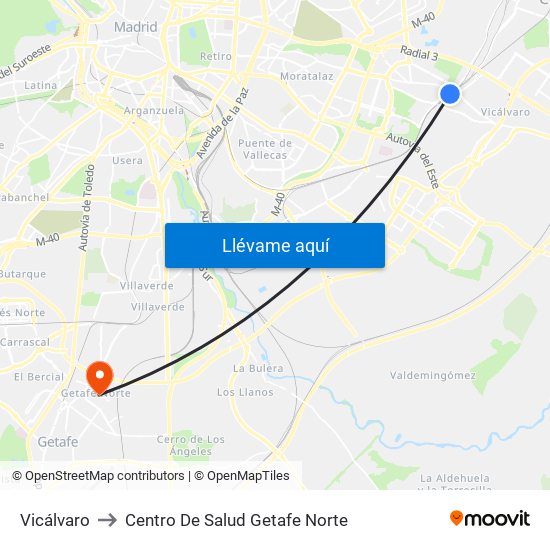 Vicálvaro to Centro De Salud Getafe Norte map