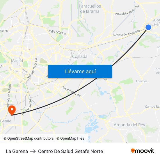 La Garena to Centro De Salud Getafe Norte map