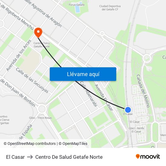 El Casar to Centro De Salud Getafe Norte map