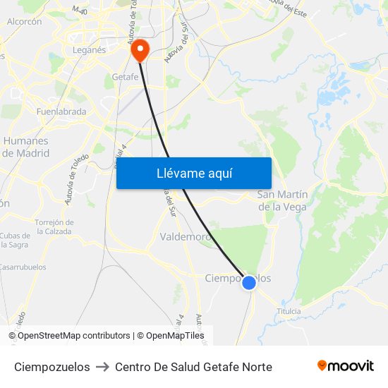 Ciempozuelos to Centro De Salud Getafe Norte map