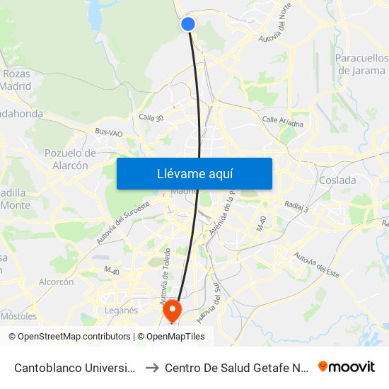 Cantoblanco Universidad to Centro De Salud Getafe Norte map