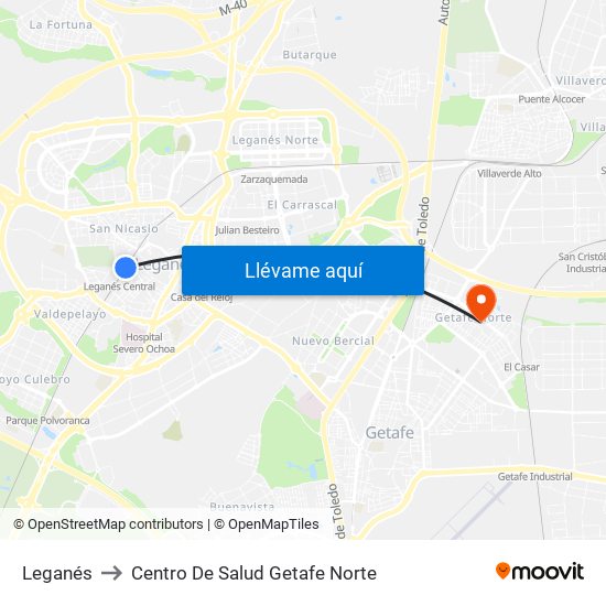 Leganés to Centro De Salud Getafe Norte map
