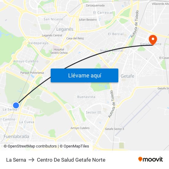 La Serna to Centro De Salud Getafe Norte map