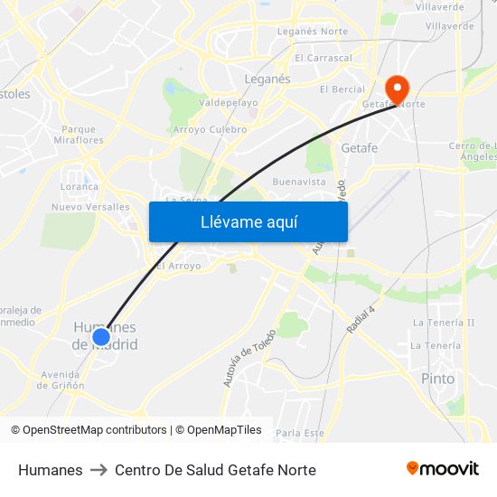 Humanes to Centro De Salud Getafe Norte map