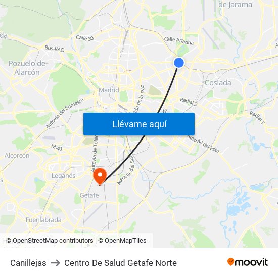 Canillejas to Centro De Salud Getafe Norte map