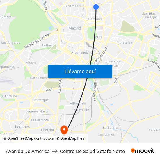 Avenida De América to Centro De Salud Getafe Norte map