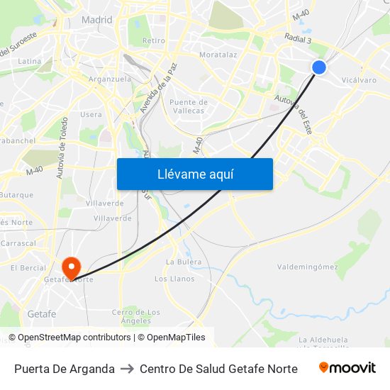 Puerta De Arganda to Centro De Salud Getafe Norte map