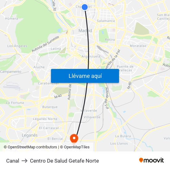 Canal to Centro De Salud Getafe Norte map