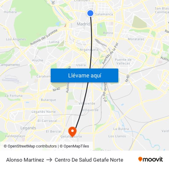 Alonso Martínez to Centro De Salud Getafe Norte map
