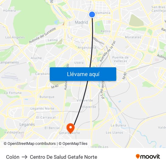 Colón to Centro De Salud Getafe Norte map