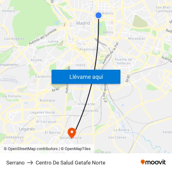 Serrano to Centro De Salud Getafe Norte map