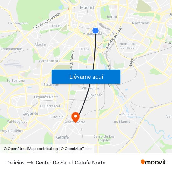 Delicias to Centro De Salud Getafe Norte map