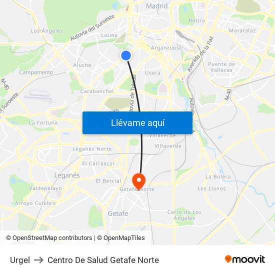 Urgel to Centro De Salud Getafe Norte map