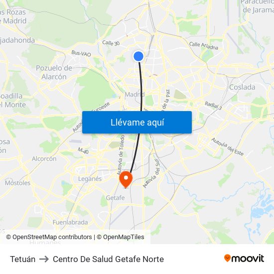 Tetuán to Centro De Salud Getafe Norte map