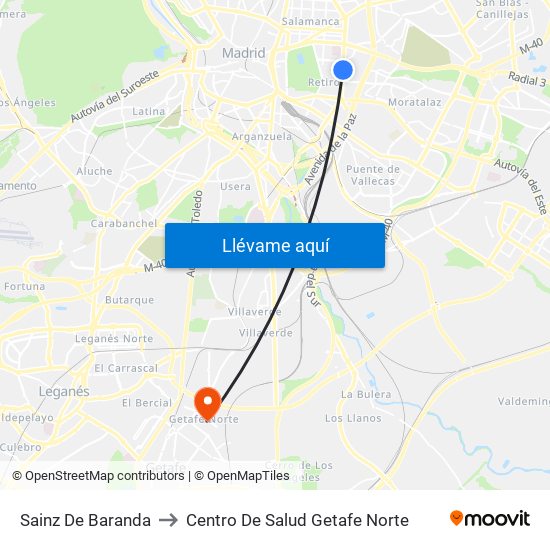 Sainz De Baranda to Centro De Salud Getafe Norte map