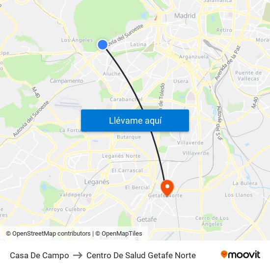 Casa De Campo to Centro De Salud Getafe Norte map