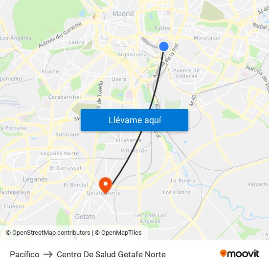 Pacífico to Centro De Salud Getafe Norte map