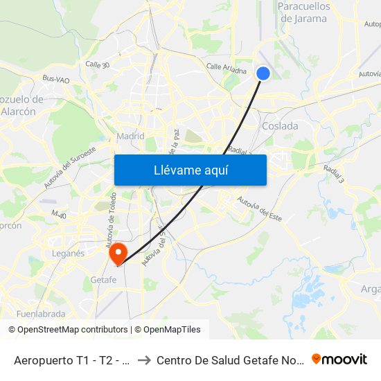 Aeropuerto T1 - T2 - T3 to Centro De Salud Getafe Norte map