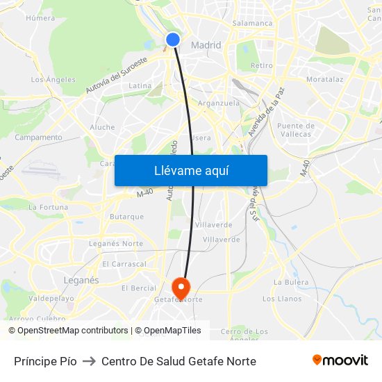 Príncipe Pío to Centro De Salud Getafe Norte map