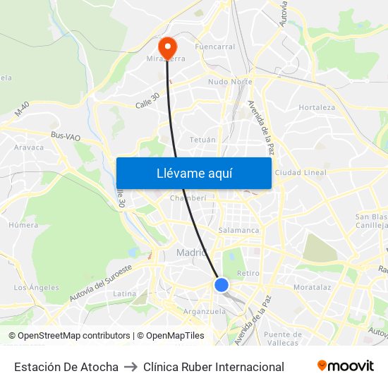 Estación De Atocha to Clínica Ruber Internacional map