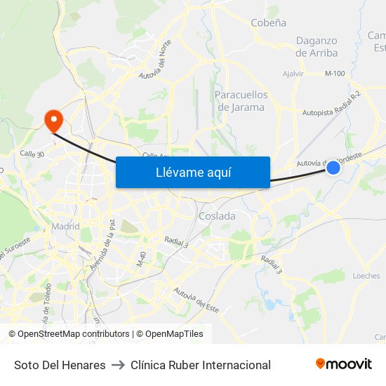 Soto Del Henares to Clínica Ruber Internacional map