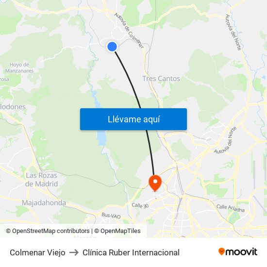 Colmenar Viejo to Clínica Ruber Internacional map