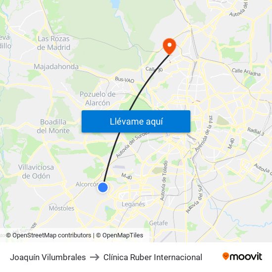 Joaquín Vilumbrales to Clínica Ruber Internacional map