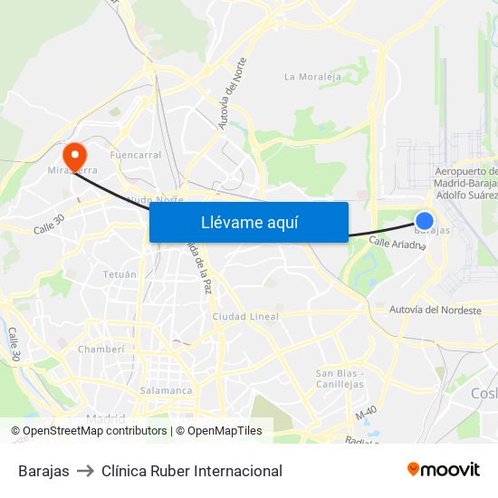 Barajas to Clínica Ruber Internacional map