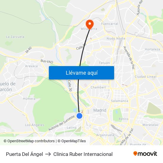 Puerta Del Ángel to Clínica Ruber Internacional map
