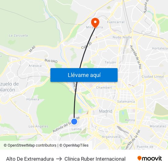 Alto De Extremadura to Clínica Ruber Internacional map